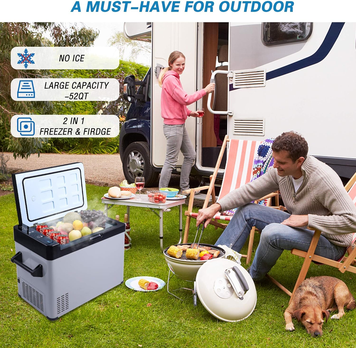 52-Quart Portable Refrigerator Freezer, 2 IN 1, -7.6°F to 68°F Quick Cooling Portable Car Refrigerator with LCD Display for Home, Shockproof Large Cooler for Outdoor RV Camping Travel, One Door : Everything Else