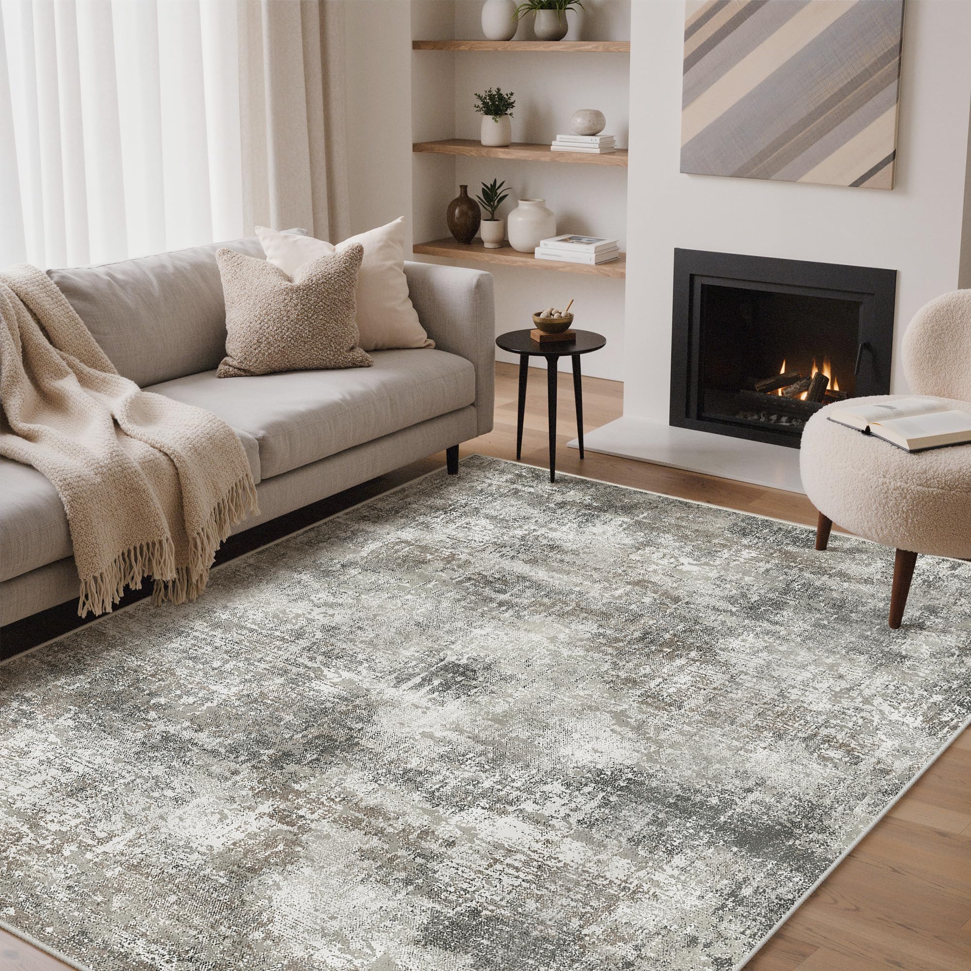 GENIMO Rug Living Room 160x230cm, Modern Abstract Area Rugs Washable, Non-Slip Floor Carpet, Low Pile, Non-Shedding, Dining Room, Bedroom, Kitchen, Indoor, Beige Light Brown