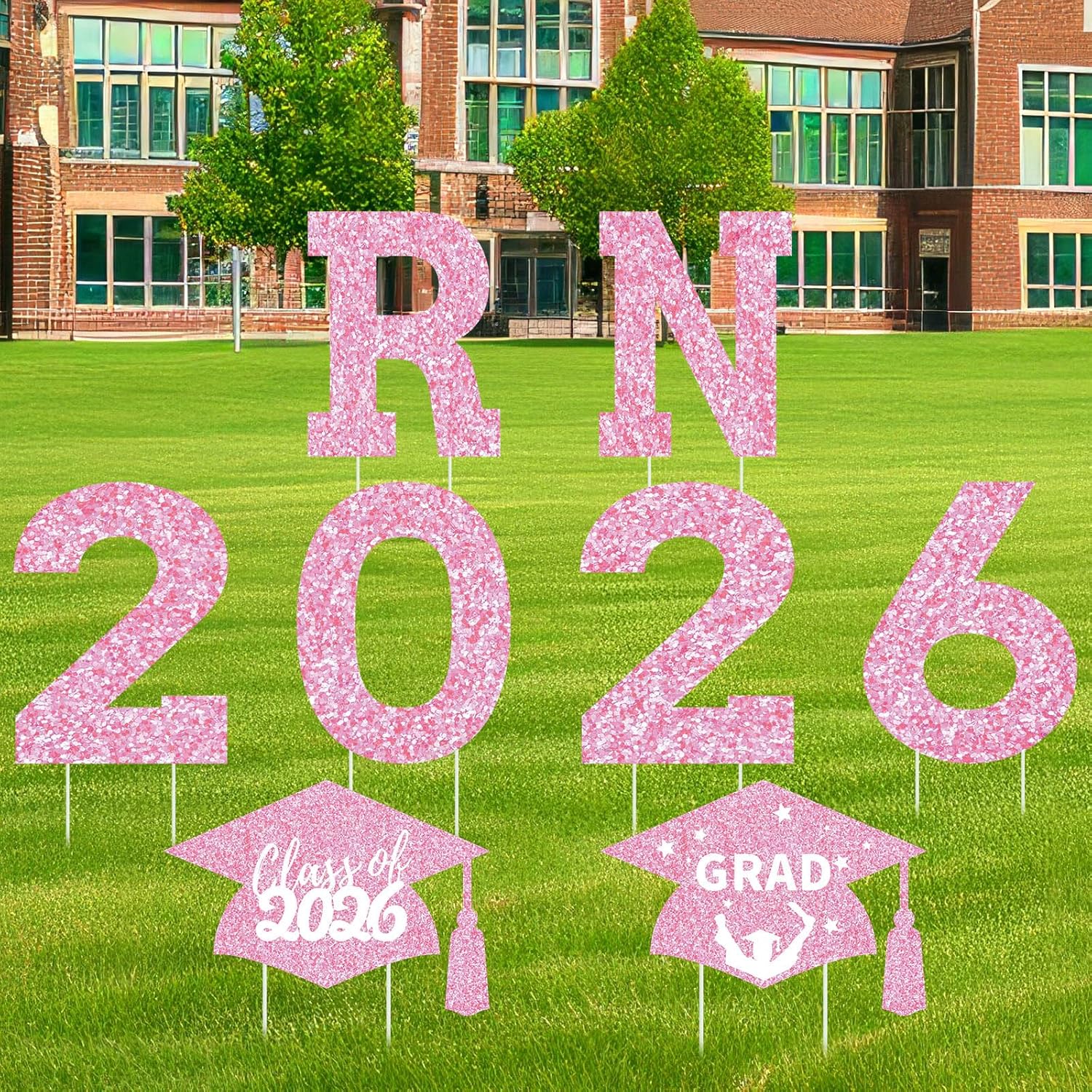 Sintuff 8 Set Class of 2026 Nurse Graduation Decorations Pink RN 2026 Yard Signs with Stakes Congrats RN Grad Decorations for Medical Nursing Graduation Party Lawn Decor Party Supplies