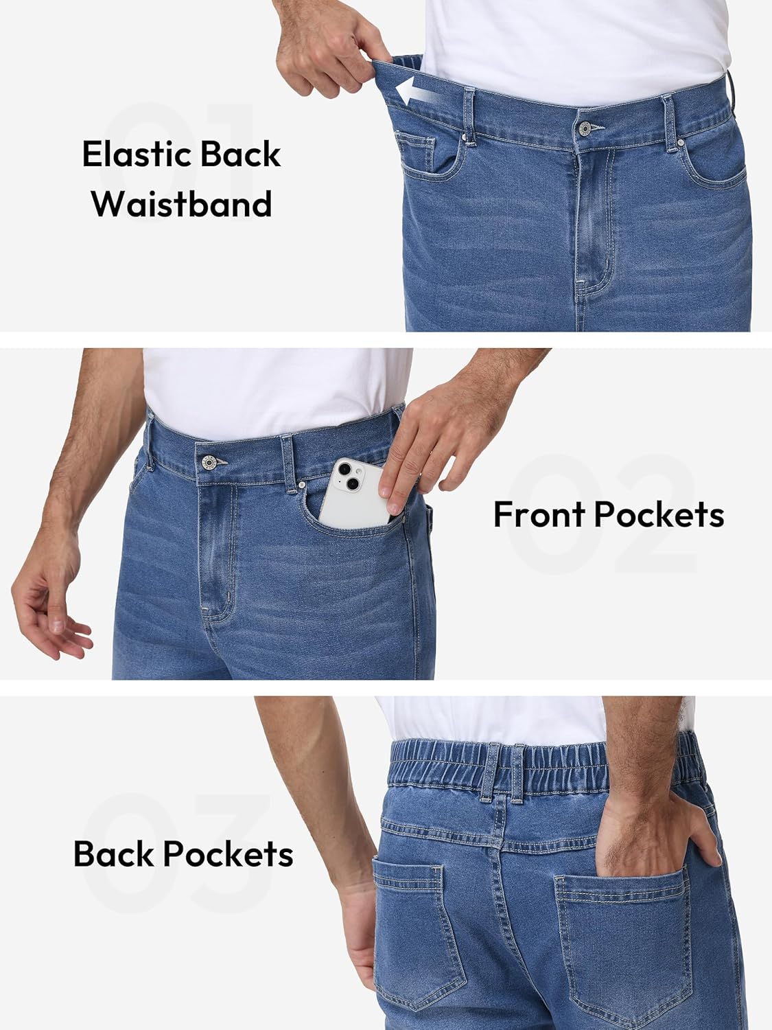 SEVEGO Tall Men's 34"/36"/38" Inseam Jeans Relaxed Fit Elastic Waist Straight Leg Stretch Denim Pants - Image 5