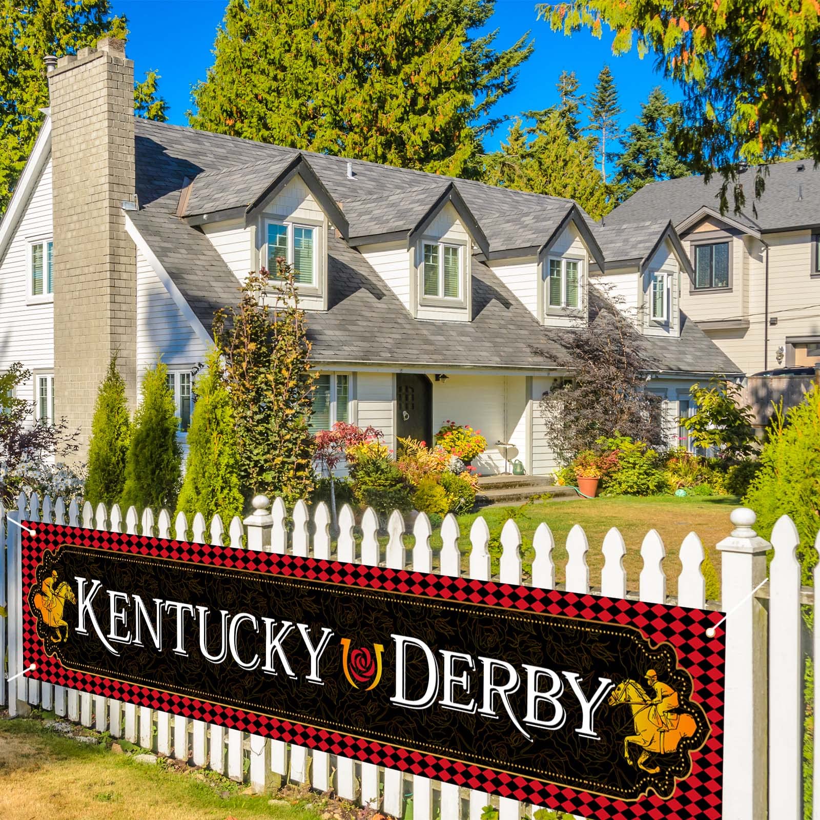 Kentucky Derby 'Run For The Roses' Banner - 50x250cm Fence Sign, Horse Party Decor, Yard & Garage Decoration