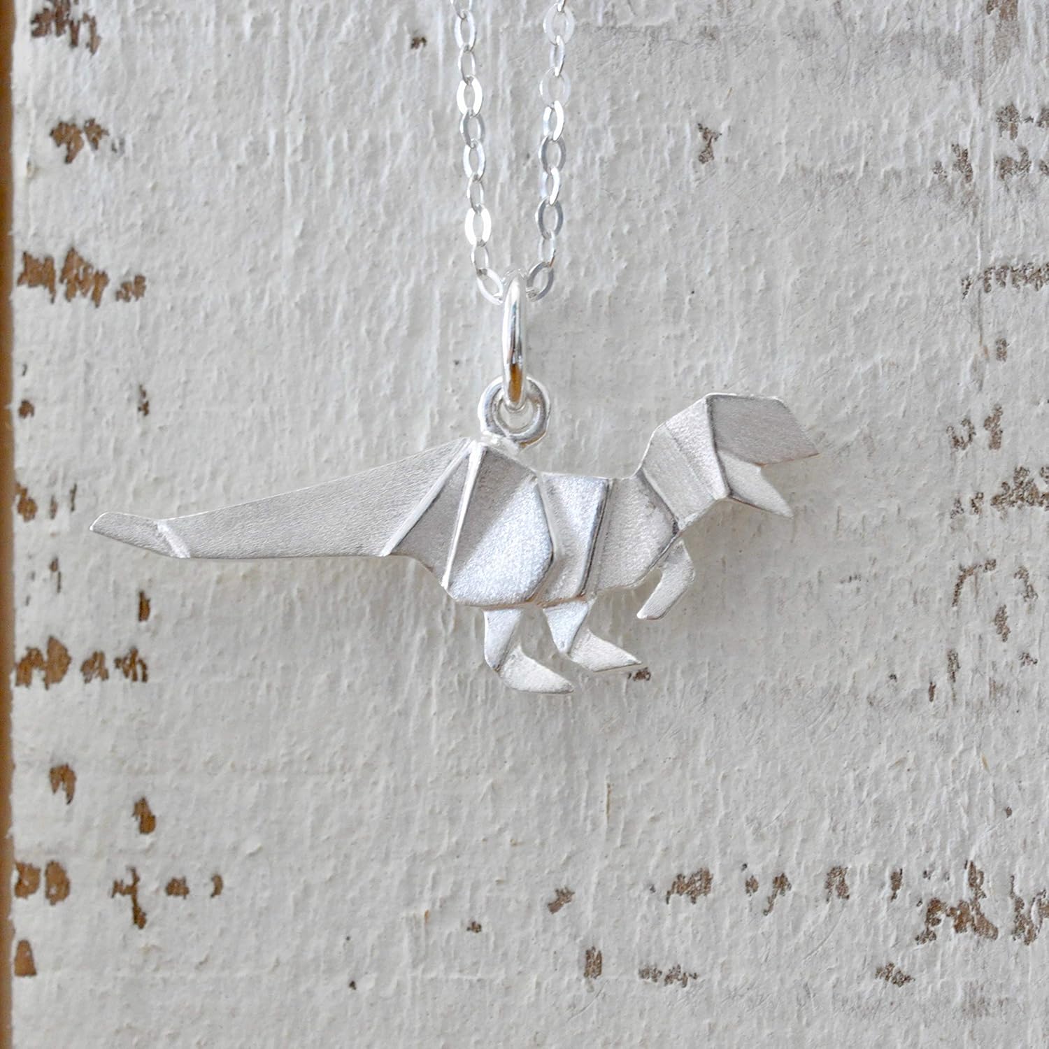 Origami Dinosaur T-Rex Necklace in Sterling Silver with 18" Chain - Image 3