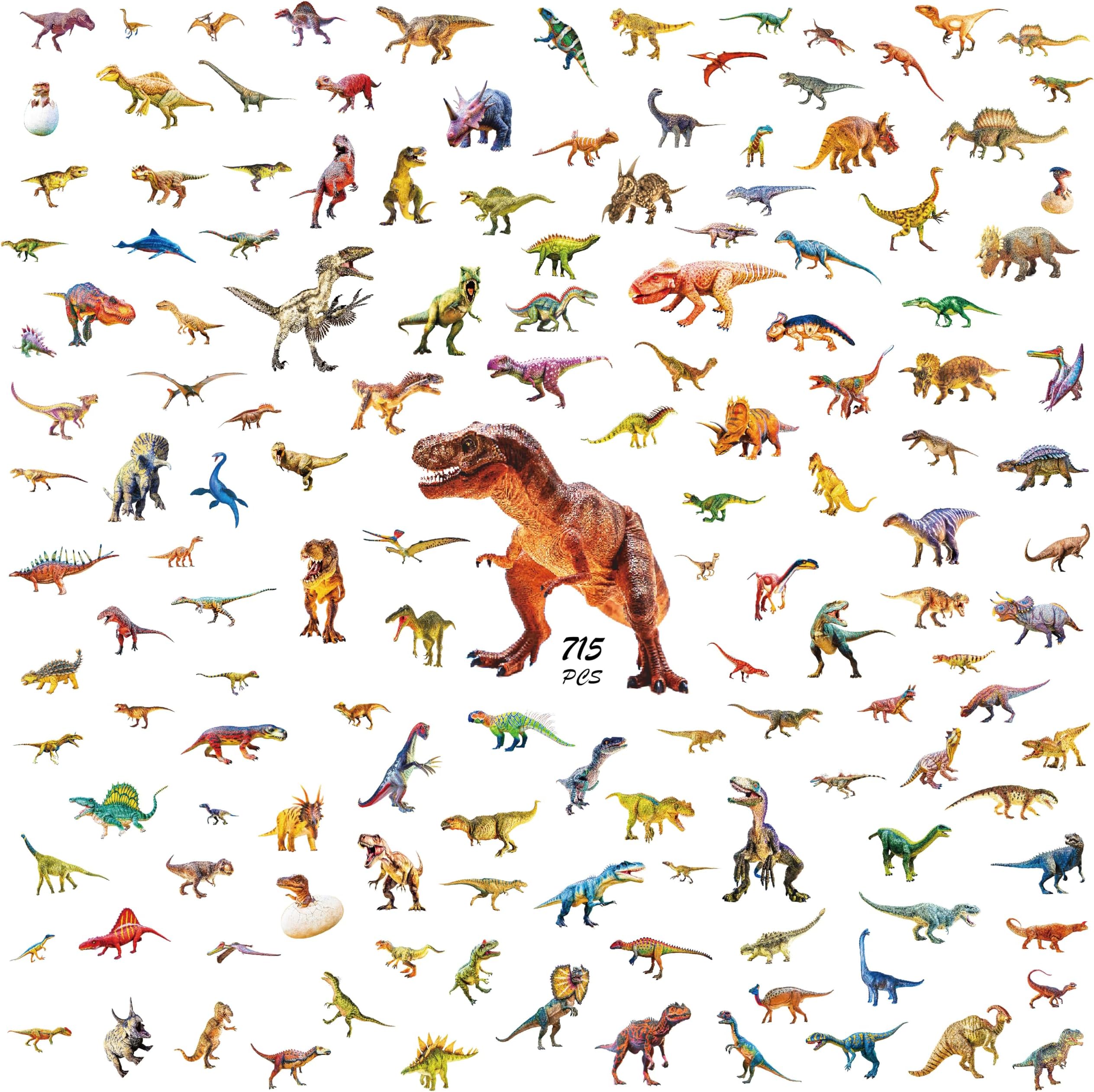715 PCS Dinosaur Stickers, 100+ Safari Dino Decals Wildlife Animal Stickers Water/Tear Resistant with No Residue Washable Decals for Teachers, Kids, Students, Water Bottle, Laptop, Scrapbook