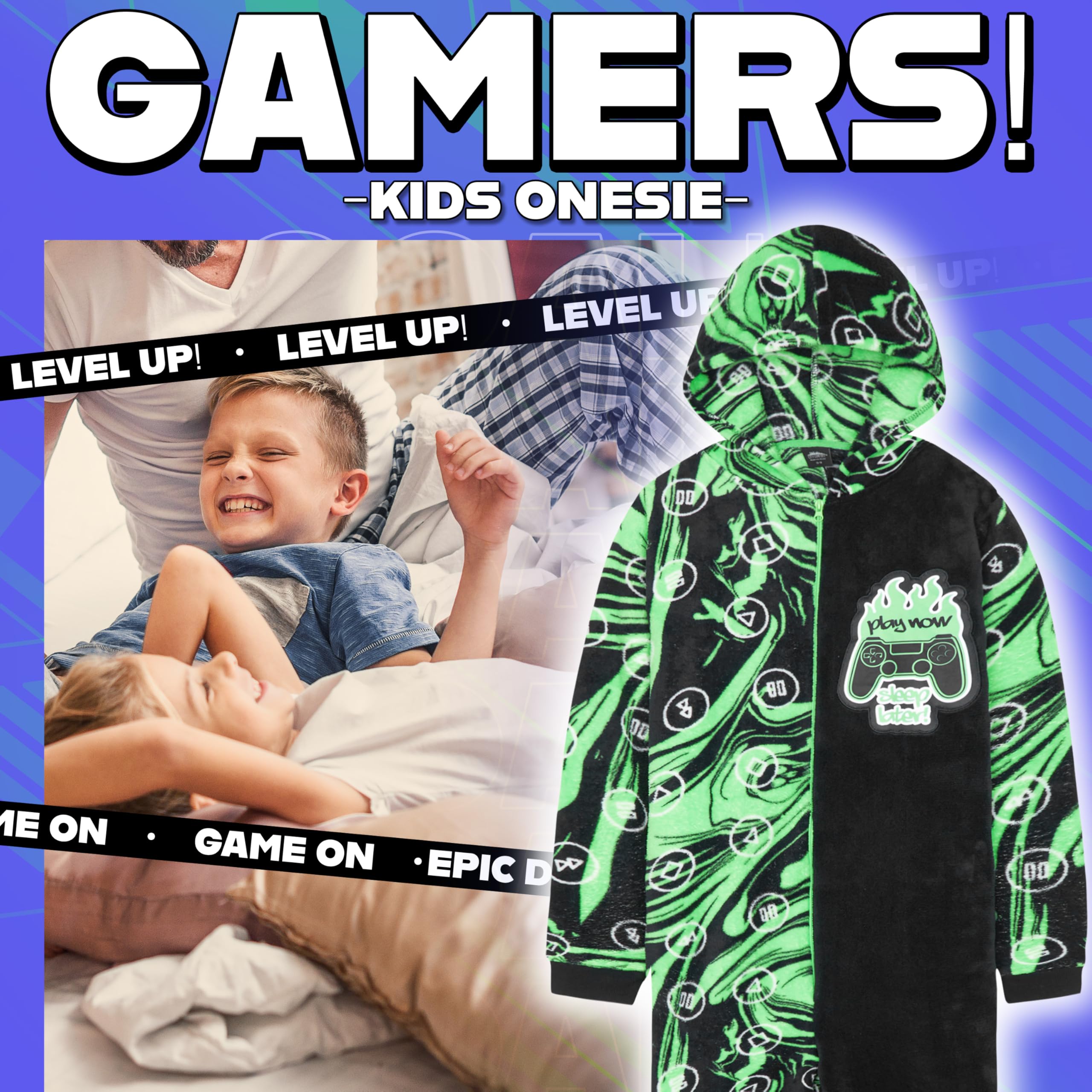 Get Trend Grenouillère Polaire Garçon et Ado, Pyjama Chaud à Capuche, Tenue Cocooning Football ou Gaming, Idée Cadeau