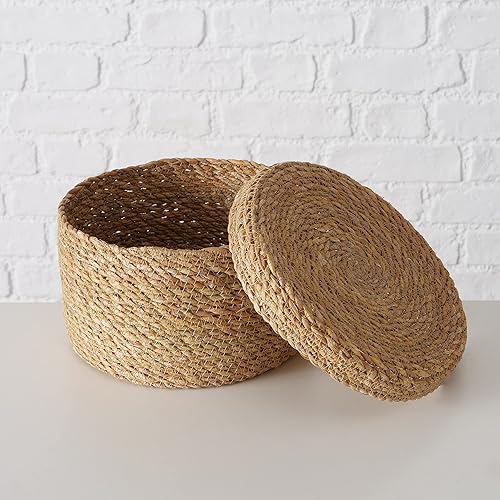 Miniatura 5 de WHW Whole House Worlds Cajas de cesta de hierba marina con tapas, juego de 3, circulares, tejido de mimbre en espiral, hierba marina natural, hechas