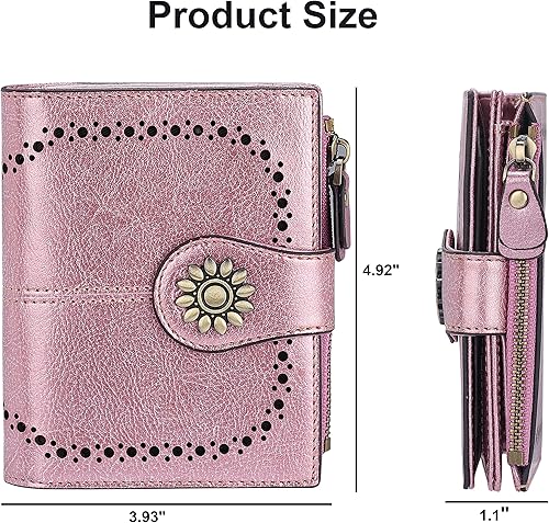 Miniatura 6 de Lavemi Cartera de piel para mujer, pequeña, compacta, con bloqueo RFID, para tarjetas de crédito, con bolsillo con cremallera