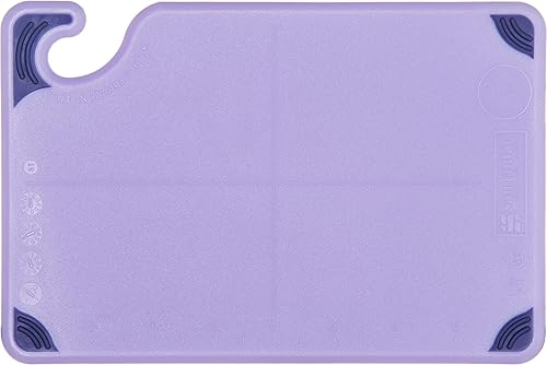 Miniatura 3 de San Jamar Saf-T-Grip Tabla de cortar de plástico con gancho de seguridad, 6 x 9 x 0.375 pulgadas, morado