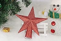 Vista 2 de YYCRAFT Adorno de Estrella con Purpurina para la Punta del Árbol Decoración Navideña - 6 Pulgadas, Rojo