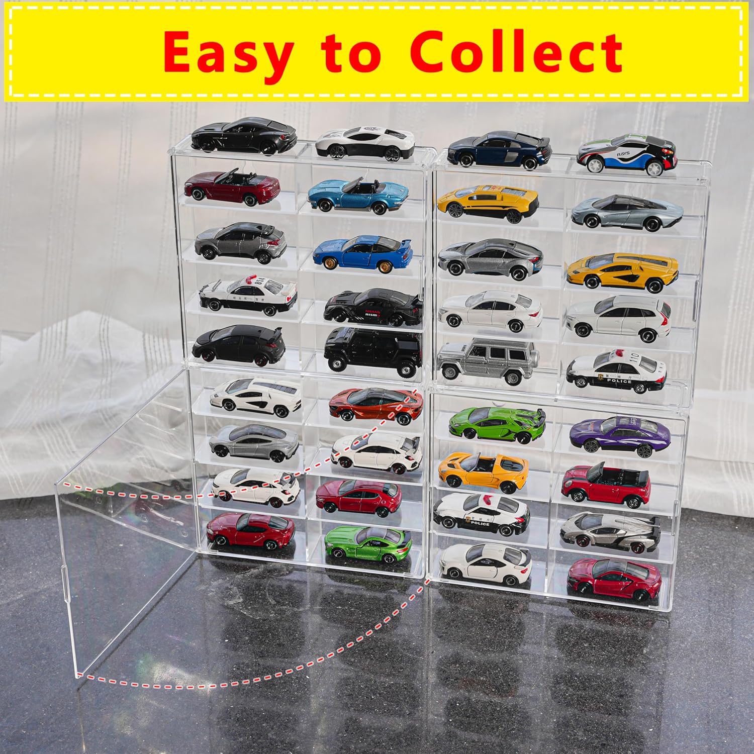 Display Case for 32 Hot Wheels,Matchbox Cars,Display Case Wall Mount,Transparent Storage Case for 1/64 Diecast Cars,Wall Hanging,Stackable,Clear,Dustproof