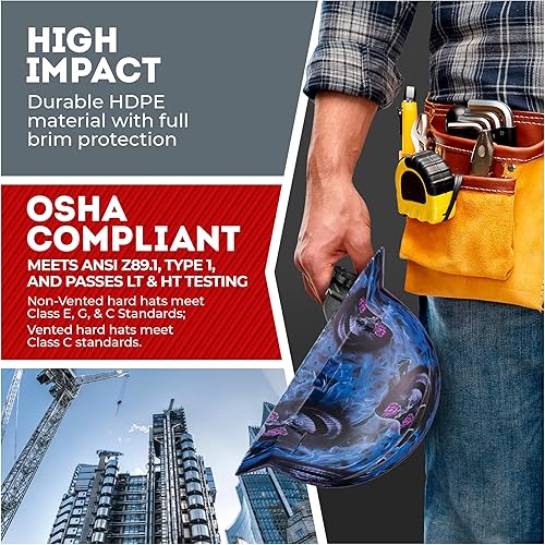 Miniatura 4 de ACERPAL Casco de construcción OSHA de ala completa ventiladodiseño de calavera con acabado mate con suspensión de 6 puntos