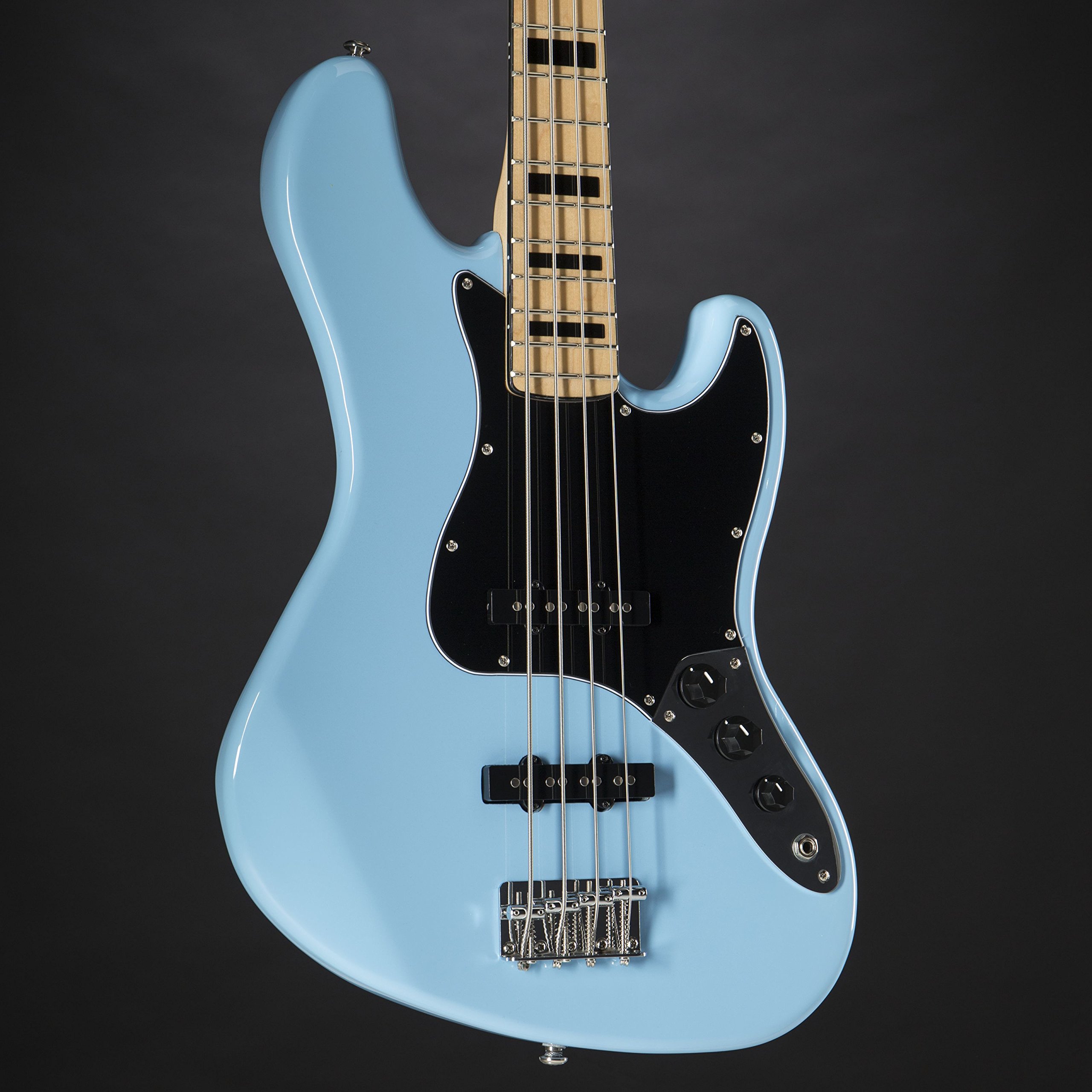 J & D JB Vintage 1975 SKBL Sky Blue 4 Saiter E-Bass mit Single-Coil Pickups, passiver Elektronik, Vintage-Style Hardware