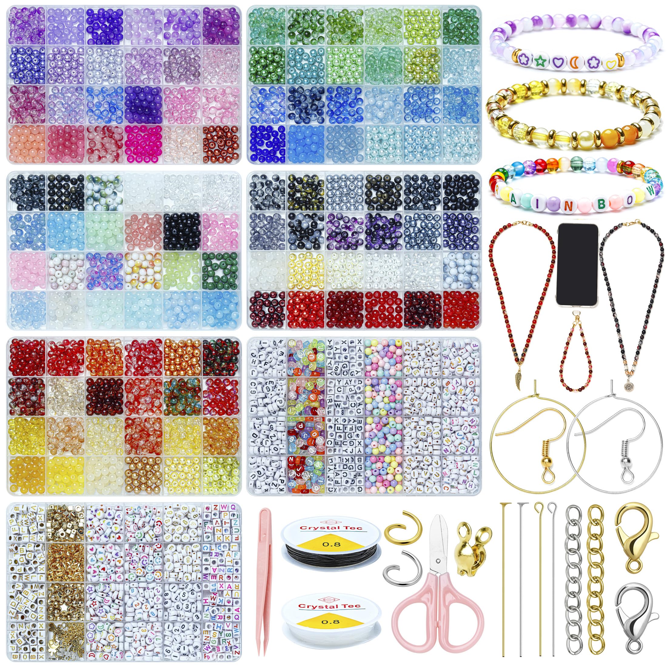 Juego de 4393 cuentas de cristal, 120 colores, 6 mm, para fabricación de