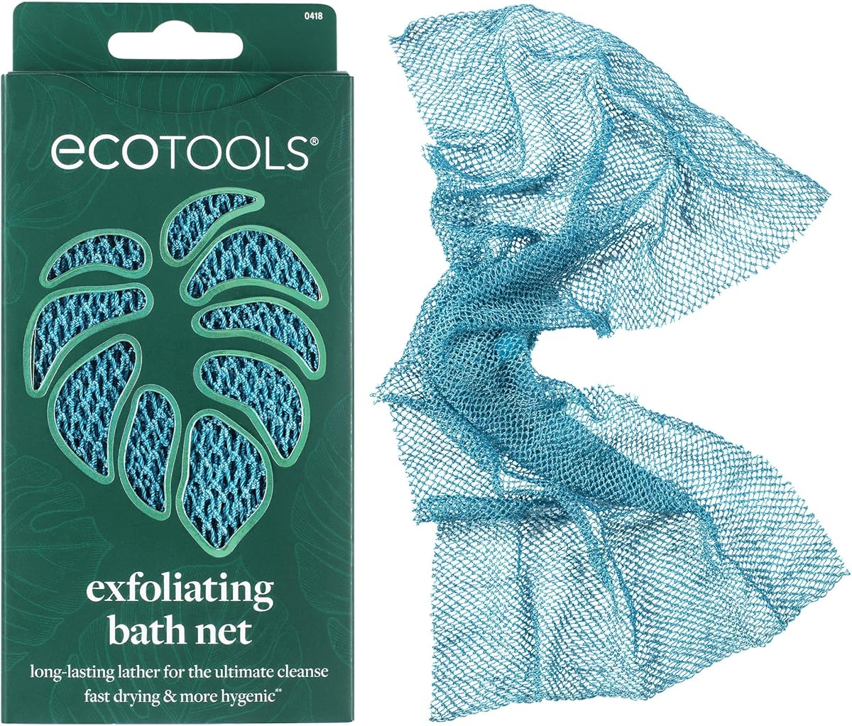 EcoTools Exfoliating Bath Net, Inspired by African Bath Net Sponge, Exfoliates & Cleanses Whole Body, Flexible & Reusable, Eco-Friendly Body Scrubber, Vegan & Cruelty-Free, 1 Count