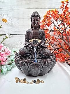 Expleasia, Exuberant & Luxury Decor Mini Lotus Buddha Water Fountain for Table Decor |Living Room Decor| Gift Items | Home & Office Decor Item |Buddha Water Fountain| (Brown)-picture-11