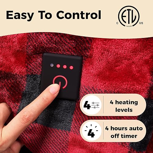 Miniatura 3 de Sunvivi Manta térmica de 50 x 60 pulgadas, manta eléctrica de franela de doble capa con 4 ajustes de calefacción, 4 horas de apagado automático,