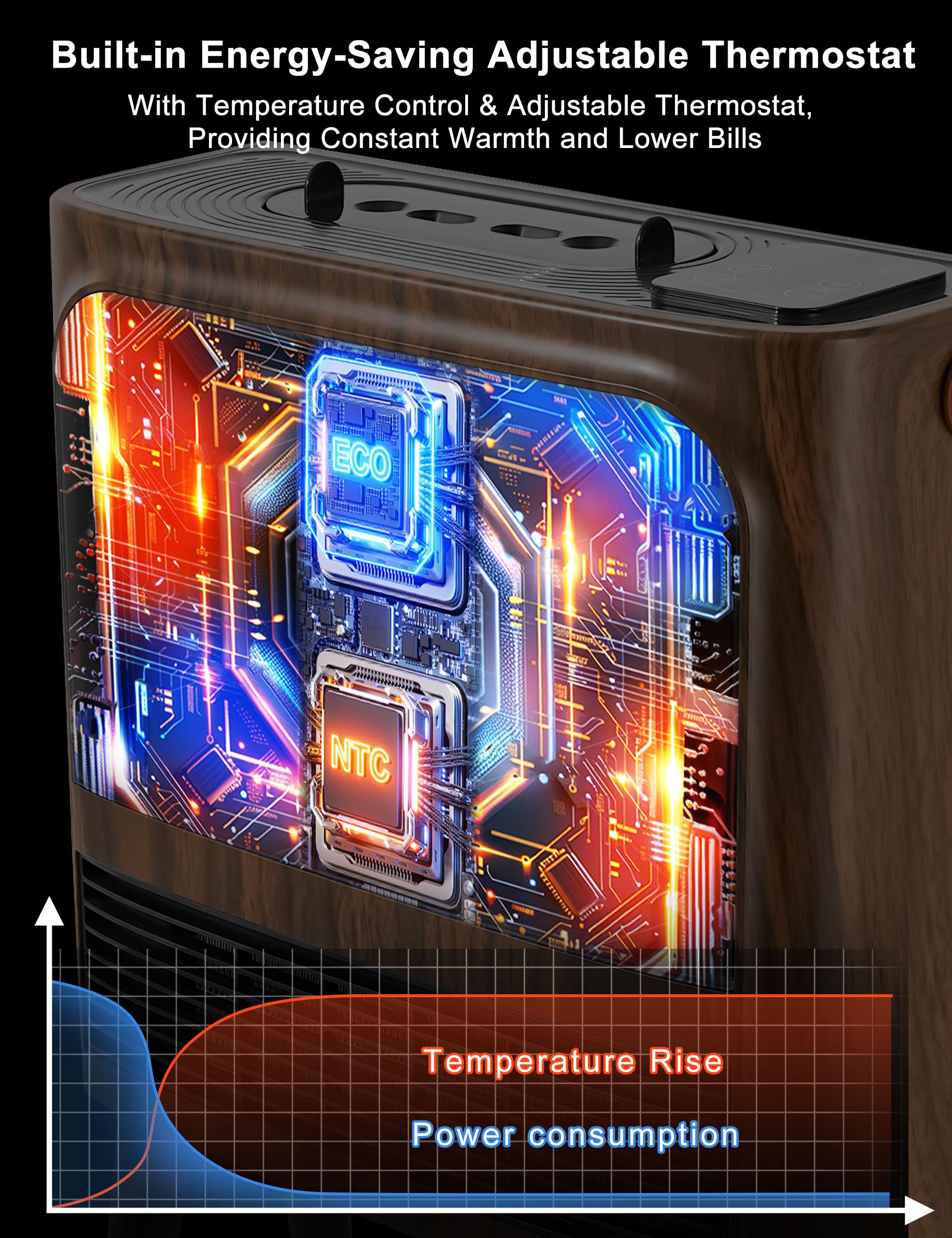 Calentador de chimenea eléctrico con llama realista 3D, humidificador, termostato, protección de seguridad, control remoto, temporizador, calentador de espacio eléctrico, calentador de chimenea 4