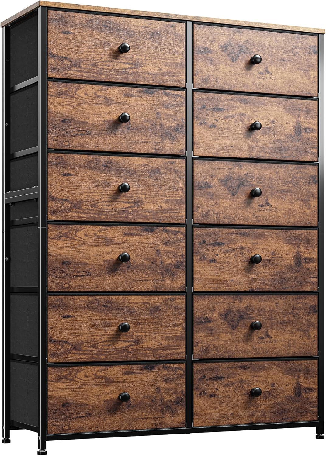 12 Drawers Dresser for Bedroom, 52.2''H Tall Dresser for Closet, Dressers & Chests of Drawers with Wooden Tabletop, Metal Frame, Dressers for Bedroom, Hallway,Closet, Rustic Brown