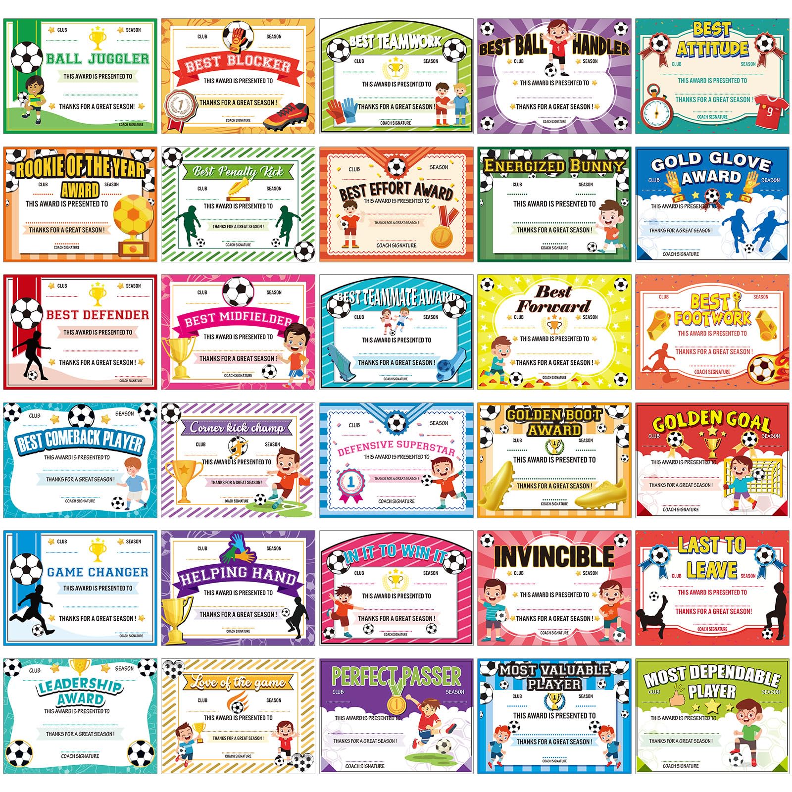 Fuyoooo 60 Pcs Sports Achievement Award Certificates Baseball Football Soccer Softball Basketball Certificates of Achievement for Encouraging Team