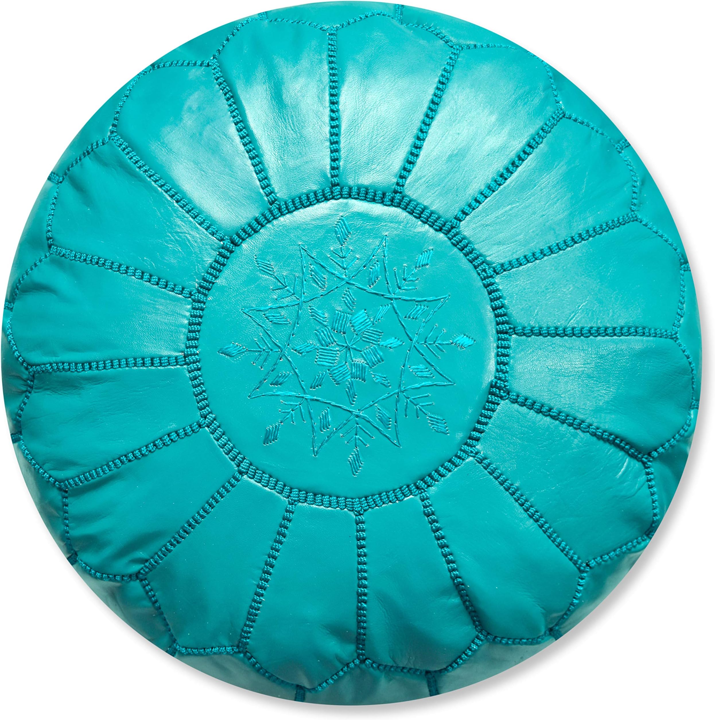 Pouffe Marocaine En Cuir Véritable – Repose-pieds Rond – Artisanat Du Maroc – Argenté