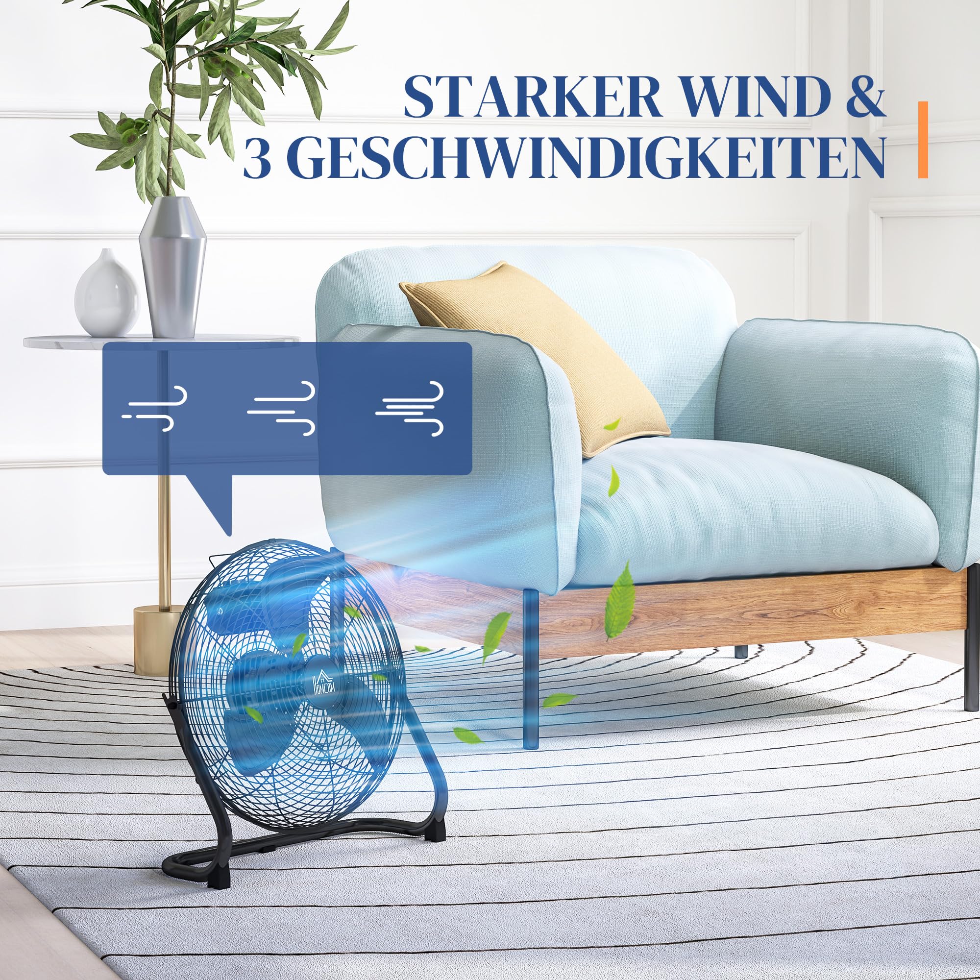 HOMCOM Windmaschine Retro Stil Tischventilator Elektrischer Ventilator mit 3 Geschwindigkeitsstufen, um 120° verstellbarer Winkel Bodenventilator für Zuhause, Büro, Schlafzimmer, Schwarz