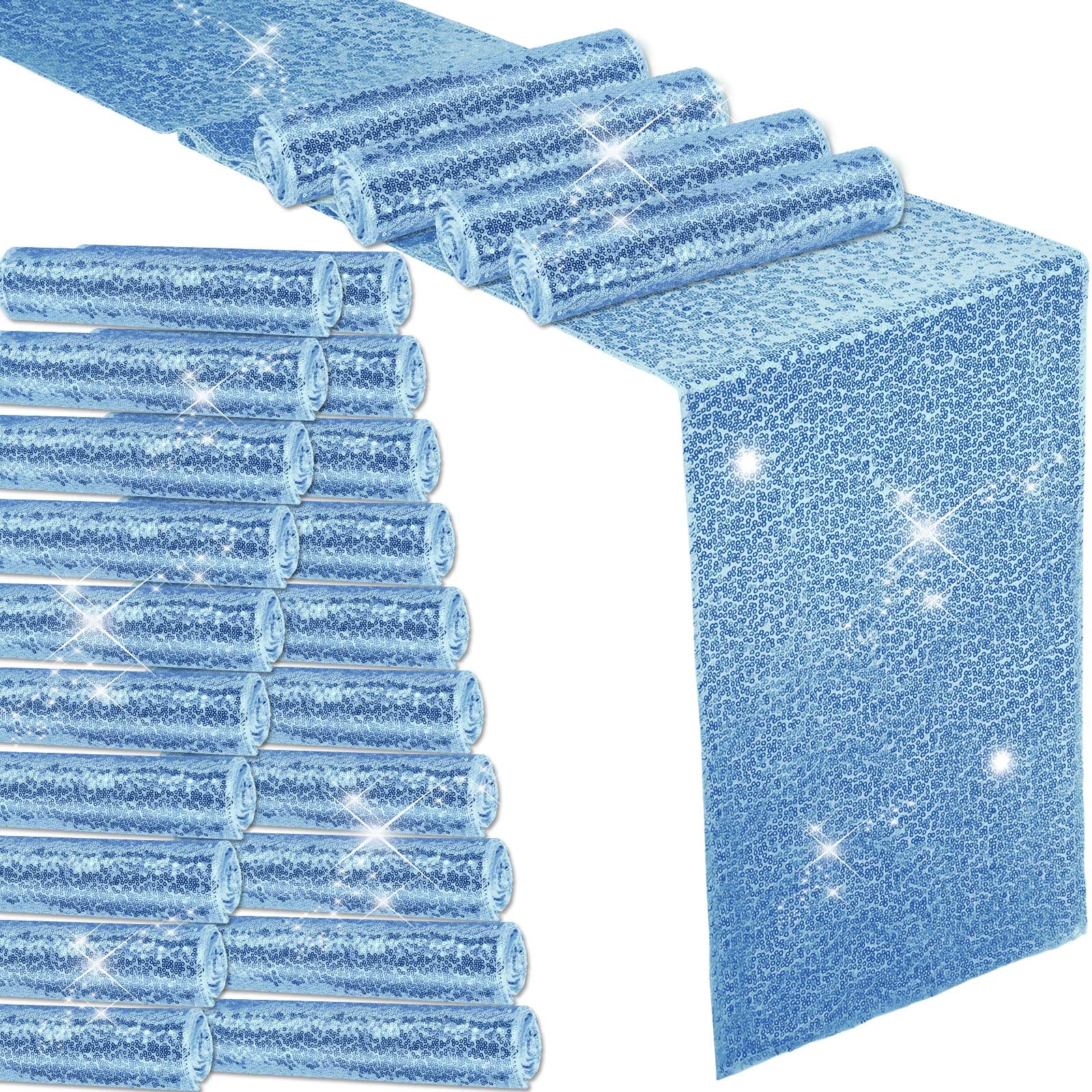 24 runner da tavola con paillettes, decorazioni per la tavola per feste, rettangolari, per compleanni, matrimoni, fidanzamenti, feste, 30,5 x 274 cm (blu)