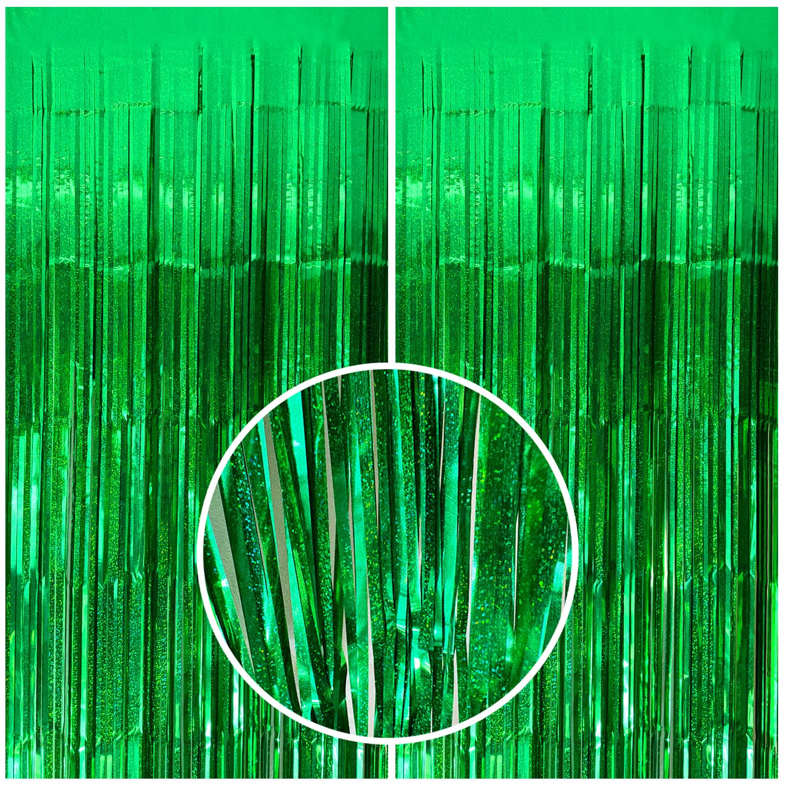 2 Pack Green Streamers Backdrop Jungle Party Decorations Foil Fringe Backdrop Curtains Photo Booth Backdrop for Birthday Dinosaur Animal St Patrick's Day Football Christmas Party Decorations