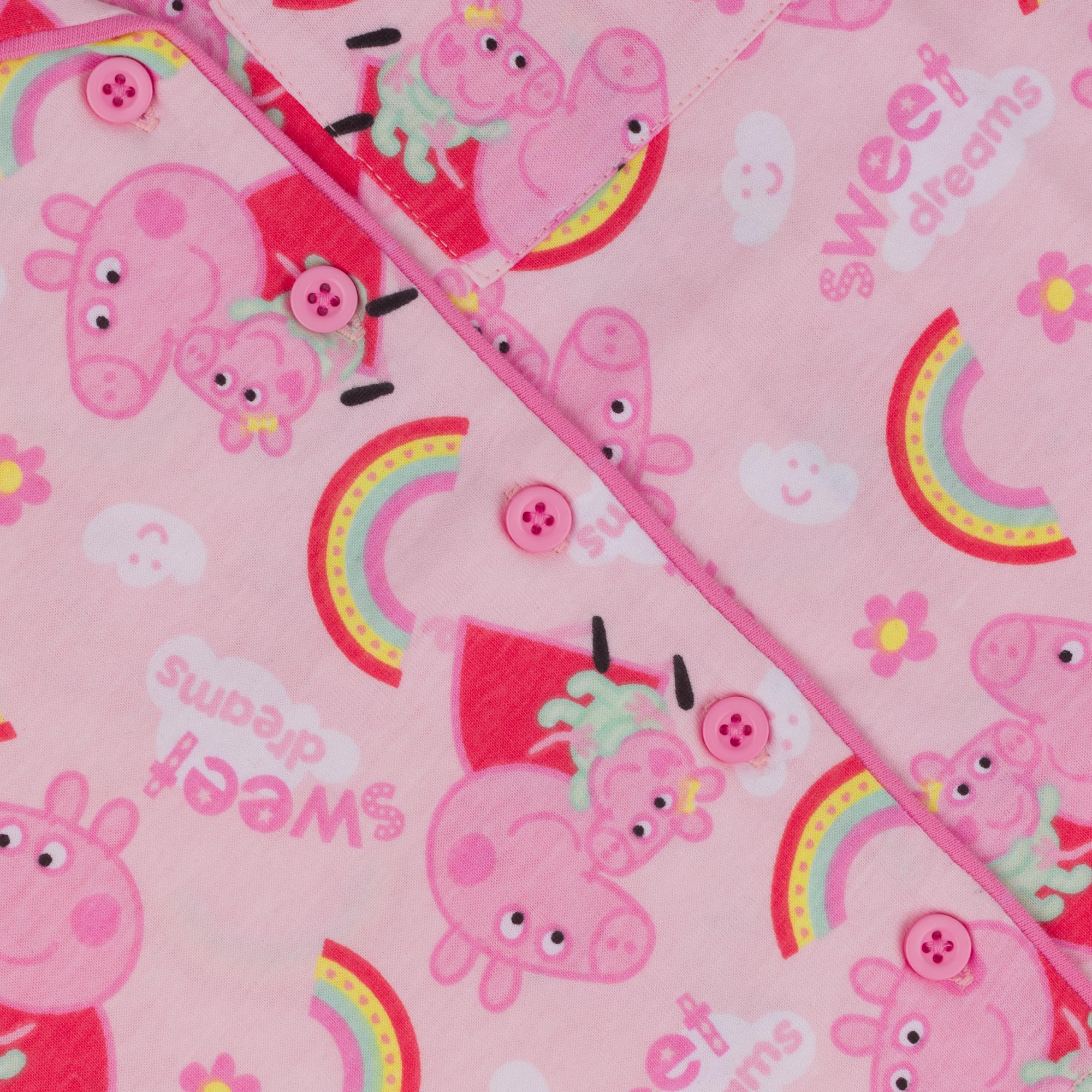Peppa Pig, 100% Cotone con Bottoni Pigiama a Maniche Corte, Pink, Rosa