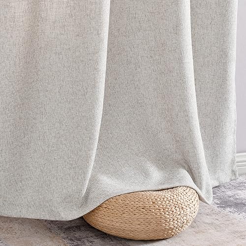 Miniatura 6 de Jinchan Cortinas de arpillera con ojales para ventana, de filtración de luz, para dormitorio, 2 paneles, lino, Beige