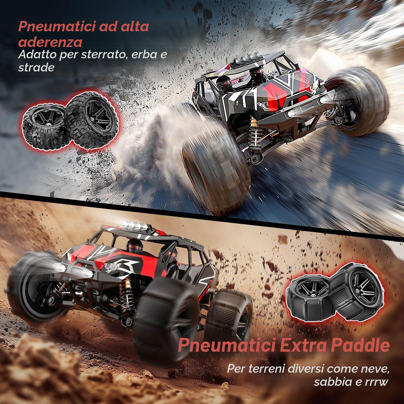 Macchina Telecomandata Professionale Brushless 1:14, RC Car 4WD 68 km/h con Roll Cage e Telaio Rinforzato, 2 Batterie 2S LiPo, Pneumatici Doppi, Macchina Radiocomandata Compatibile con 3S