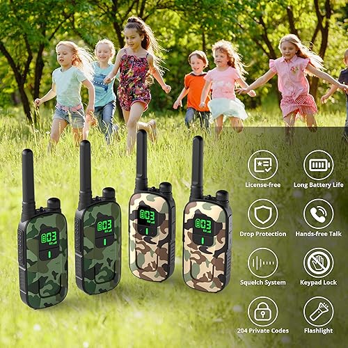 Miniatura 4 de Radioddity FS-T3 Walkie Talkies para adultos y niños de largo alcance, paquete de 4 unidades de radio bidireccional recargable Walky Talky FRS, 22
