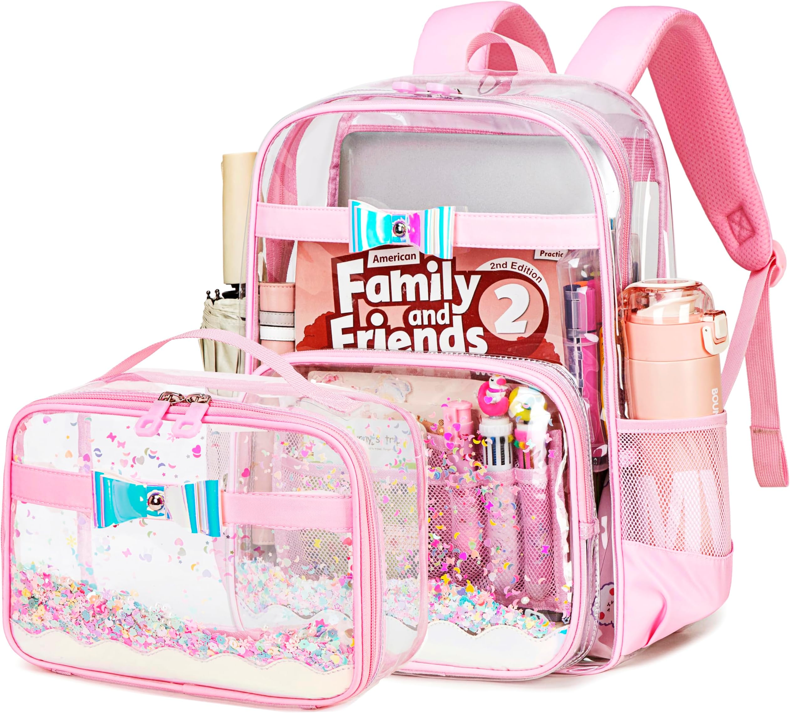 Gazigo Girls Backpack Elementary School, Bunny Backpack for girls Cute Kids Kindergarten Preschool Bookbag (Clear Pink)