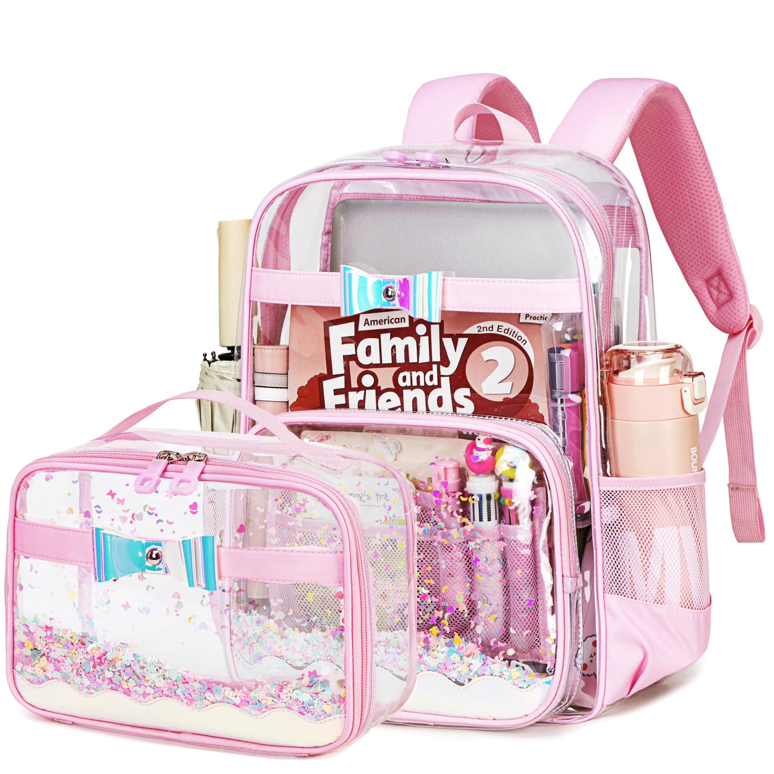 Gazigo Girls Backpack Elementary School, Bunny Backpack for girls Cute Kids Kindergarten Preschool Bookbag (Clear Pink)