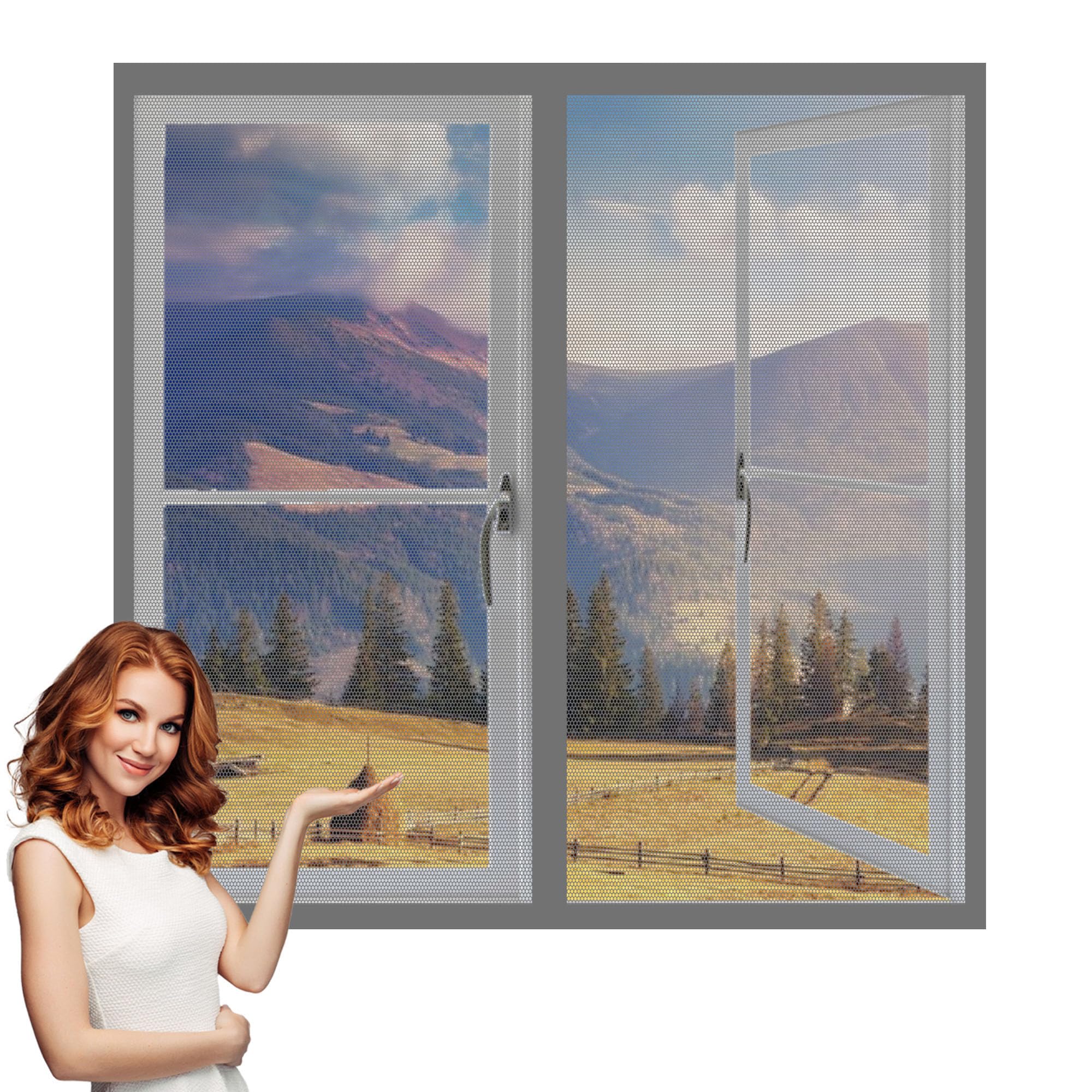 DIY Fly Screen Windows 130 x 165 cm with Selfadhesive Window Insect Screen Mesh Net with Installation Accessories for Living Room Bedroom Offfice, Grey
