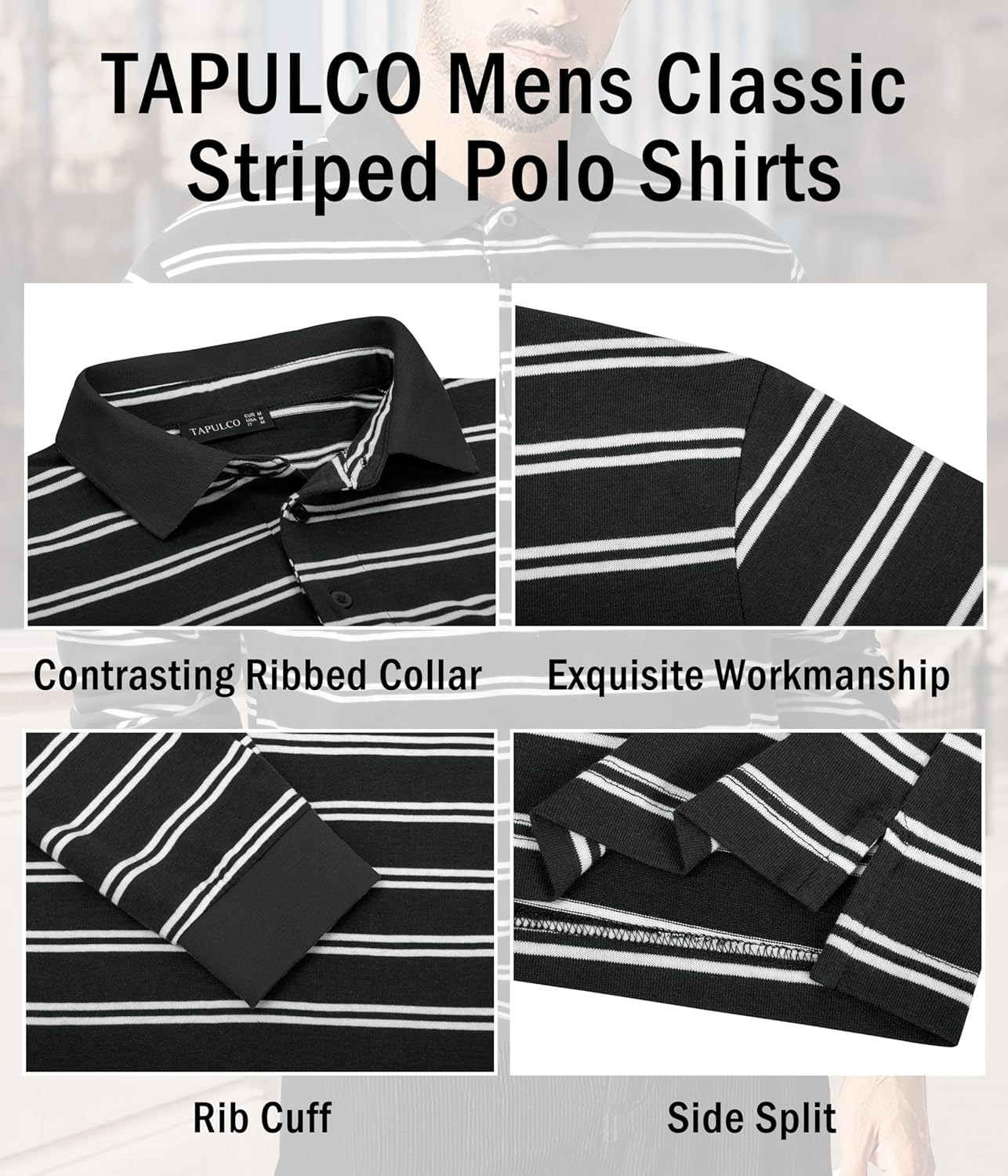 TAPULCO Mens Classic Fit Striped Polo Shirts Long&Short Sleeve Casual Collared Sports Daily T-Shirts for Everyday Wear - Image 5