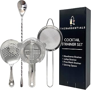 Cocktail Strainer Set Stainless Steel Bar Tool with Stirring Spoon - Hawthorne Strainer, Julep Strainer, Fine-Mesh Strainer/Sifter