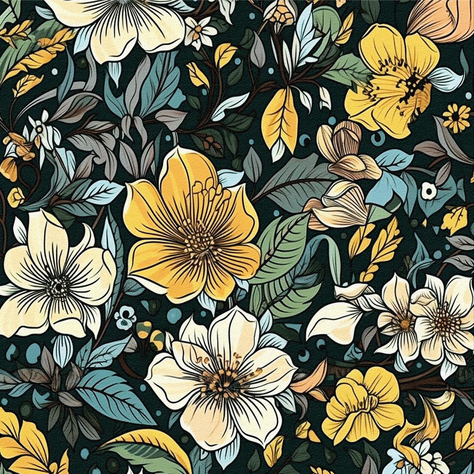 Self Adhesive Wallpaper Beige and Yellow Flower Peel and Stick Contact Paper, 44X600CM Green Leaf Plants Removable Decorative Film for Cabinet Furniture — image 1