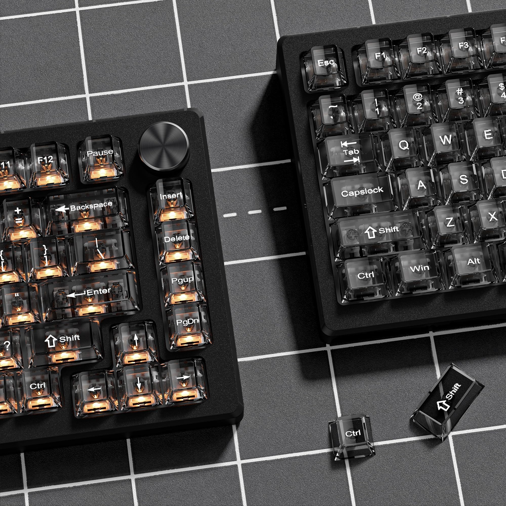 Capuchons de touches Crystal Jelly brillants Cherry Profile pour clavier mécanique MX Switches, 60-75%, transparents et noirs