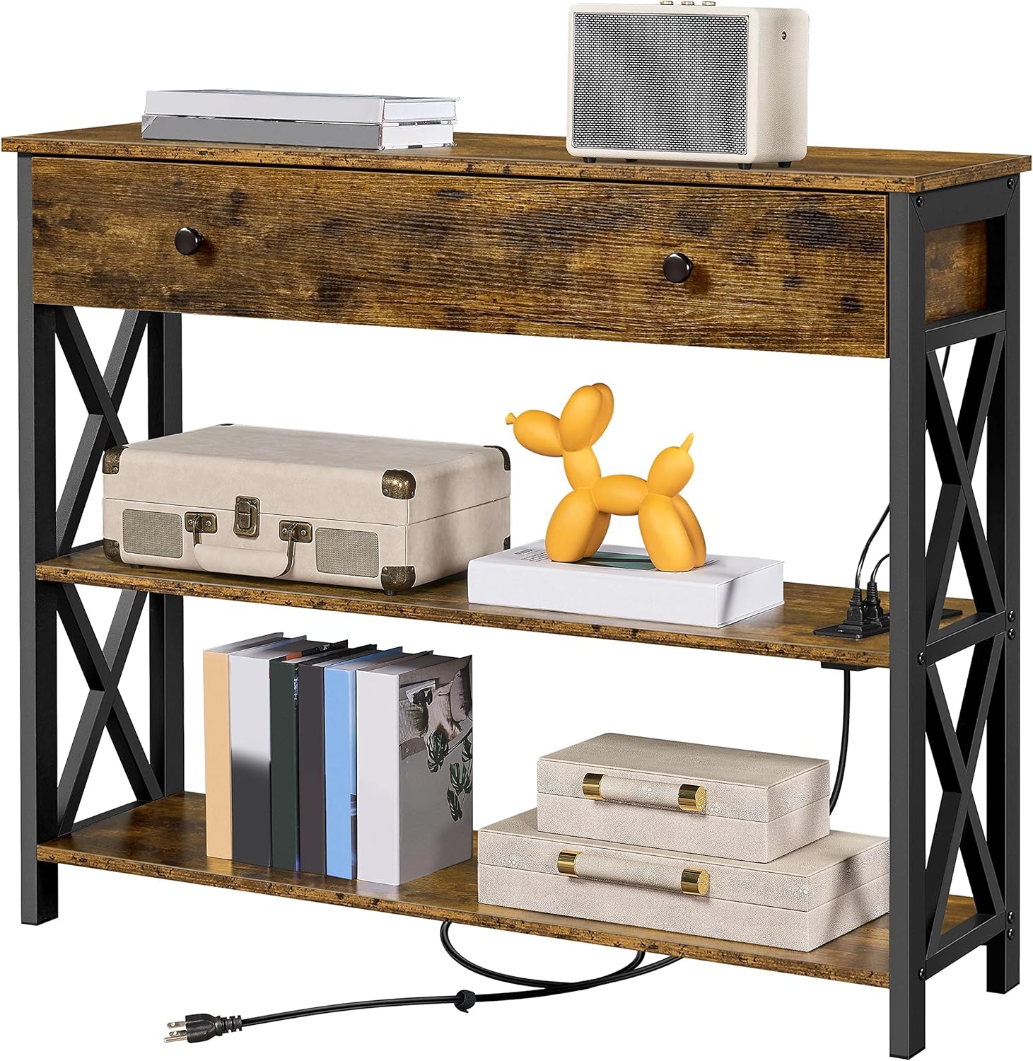 Yaheetech Console Table with 2 Power Outlets and 2 USB Ports, Wood ...