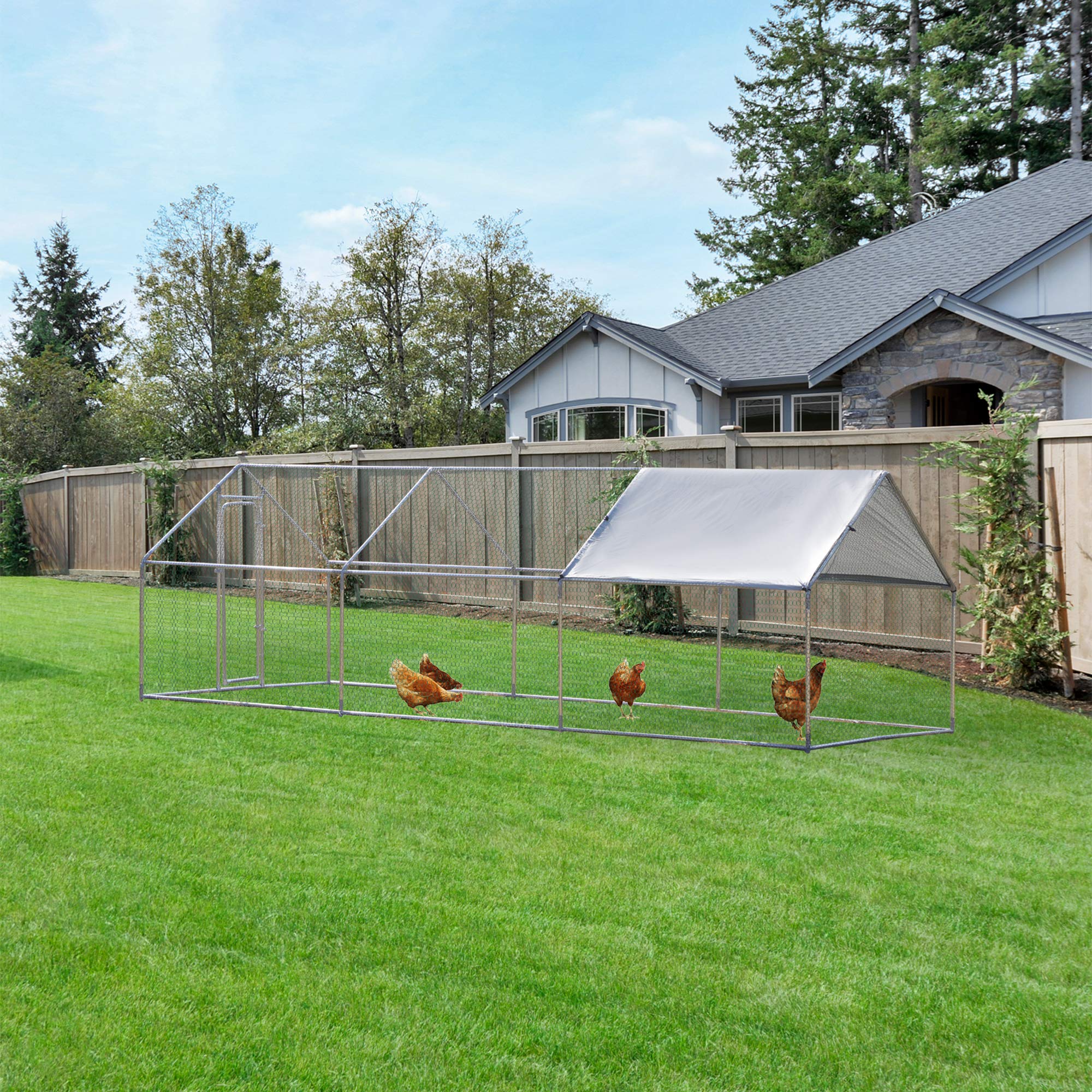 PawHut Galvanized Large Metal Chicken Coop Cage Walkin Enclosure