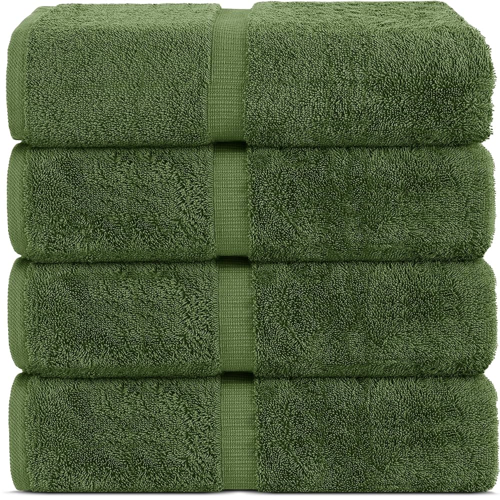 Chakir Turkish Linens 100% Cotton Premium Turkish Towels for Bathroom | 30'' x 60'' Large Bath Towels (4 Piece, Moss)