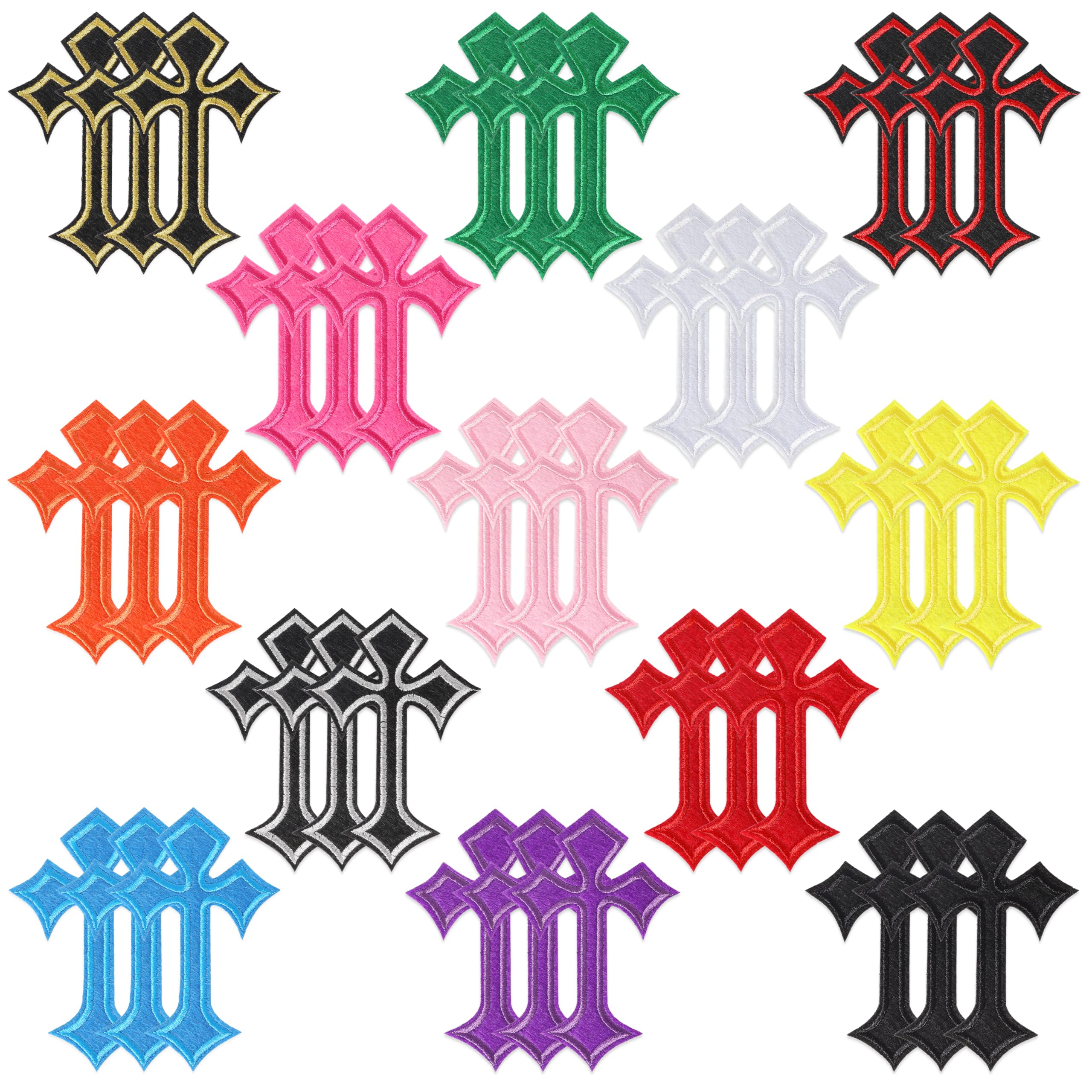 Cross Iron on Patches for Clothing Multicolored: Funcolor 39Pcs Sew on Appliques Patch Decor for Jeans Shirts Hats Jackets - Embroidered Cross Patches
