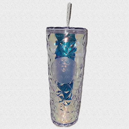 Starbucks Vaso de cristal transparente con prisma de diamante para vacaciones de Navidad, 24 onzas