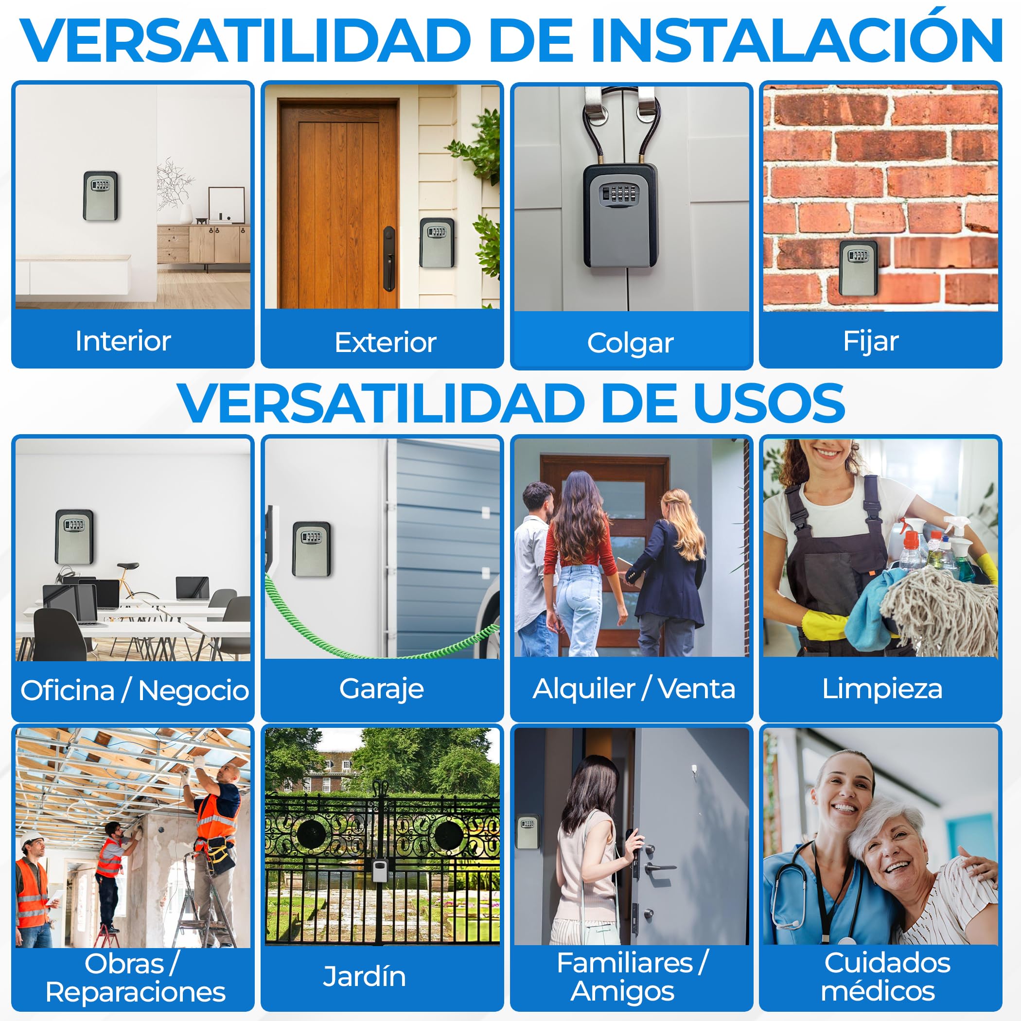 QJF Caja de Seguridad para Llaves con Código de 4 Dígitos para Pared o Colgar en Exterior o Interior, Casas, Vvdas Turísticas, B&B. Cajetín Llaves con Código de Fácil Instalación. Llaveros de Regalo.