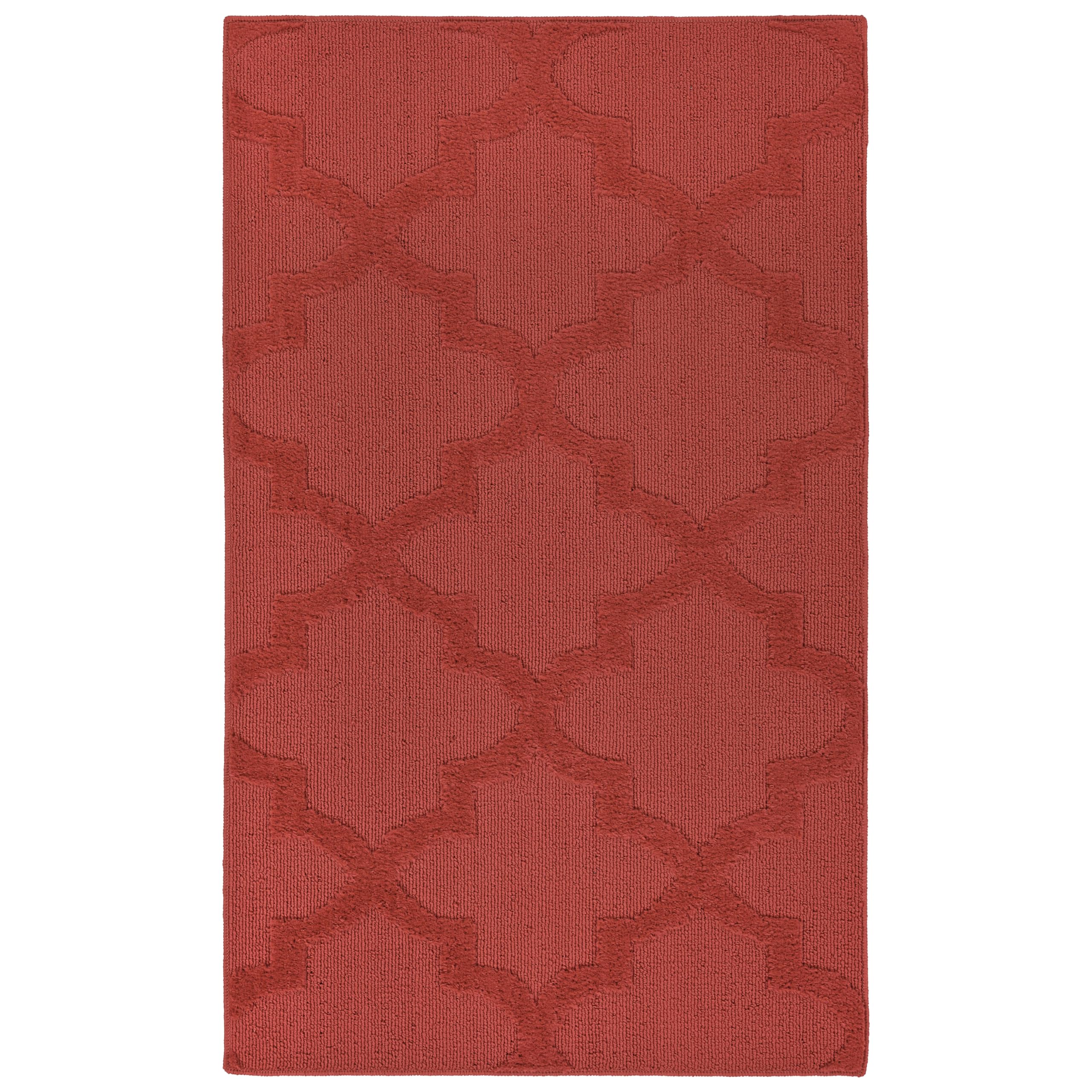 Garland Rug Quatro Chili Red 3' x 5' Cut-Loop Trellis Area Rug –Soft, Comfortable, Stylish & Budget-Friendly Rug in a Beautiful Solid Chili Red
