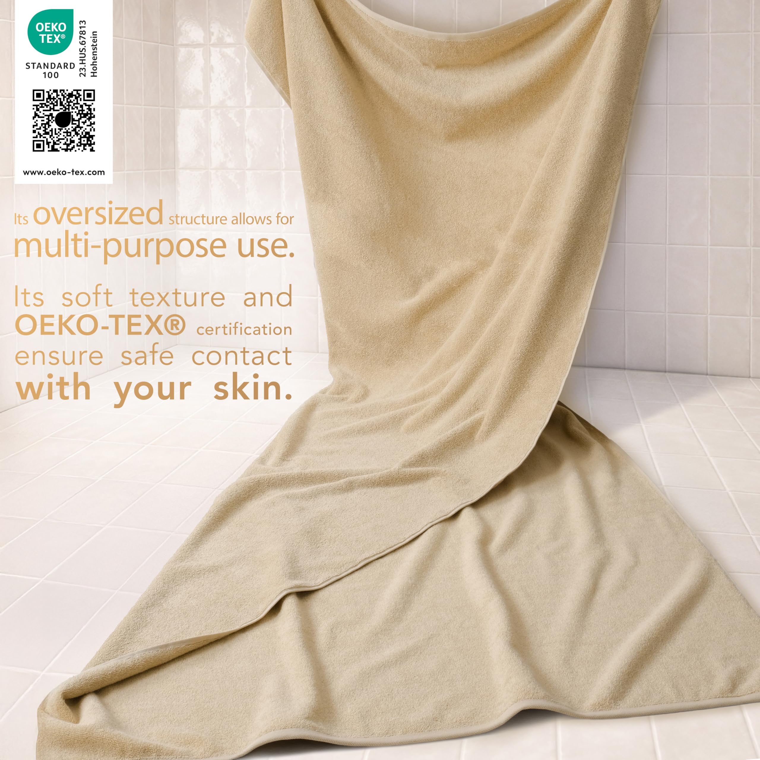 Cotton Paradise Drap de Bain surdimensionné, 100% Coton, 101 x 203 cm, Grande Serviette de Bain Jumbo pour Salle de Bain, Taupe Sable