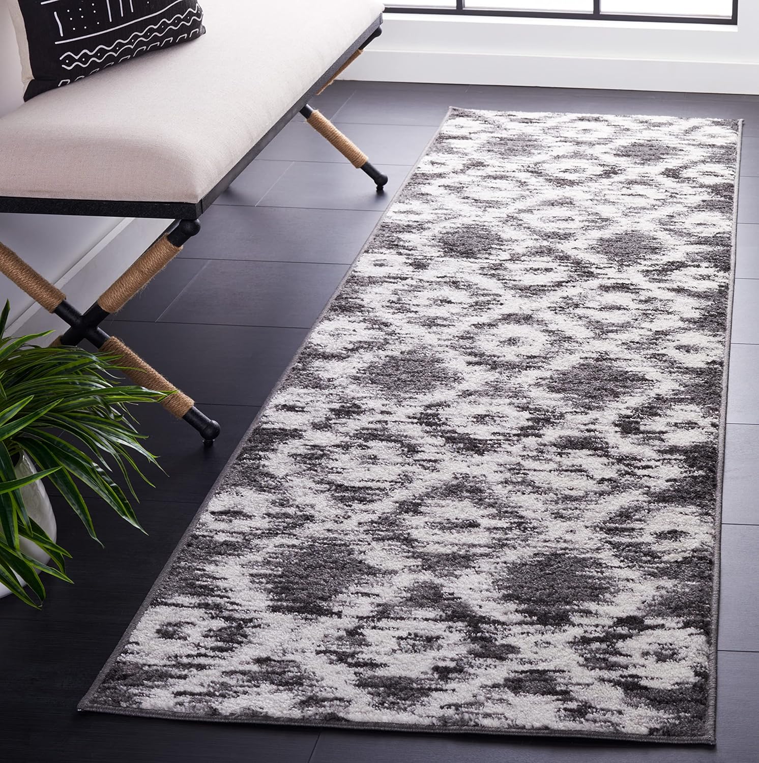 SAFAVIEH Adirondack Collection Runner Rug - 2'6" x 8', Charcoal & Ivory, Modern Trellis Distressed Design, Non-Shedding & Easy Care, Ideal for High Traffic Areas in Living Room, Bedroom (ADR118R)