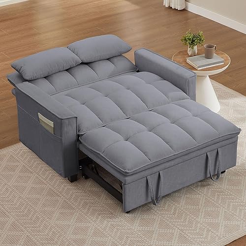 Miniatura 5 de Juego de sofá biplaza pequeño de 2 piezas, sofá biplaza moderno de mediados de siglo, sofás copetudos con almohadas y patas de madera para sala de