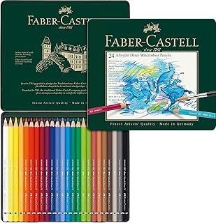 Faber-Castell 117524 Crayons Aquarellables Albrecht Dürer, Set de 24 Crayons à Mine Épaisse de 3,8 mm, Crayons Aquarelle aux Pigments Solubles qui se Transforment en quelques coups de Pinceau