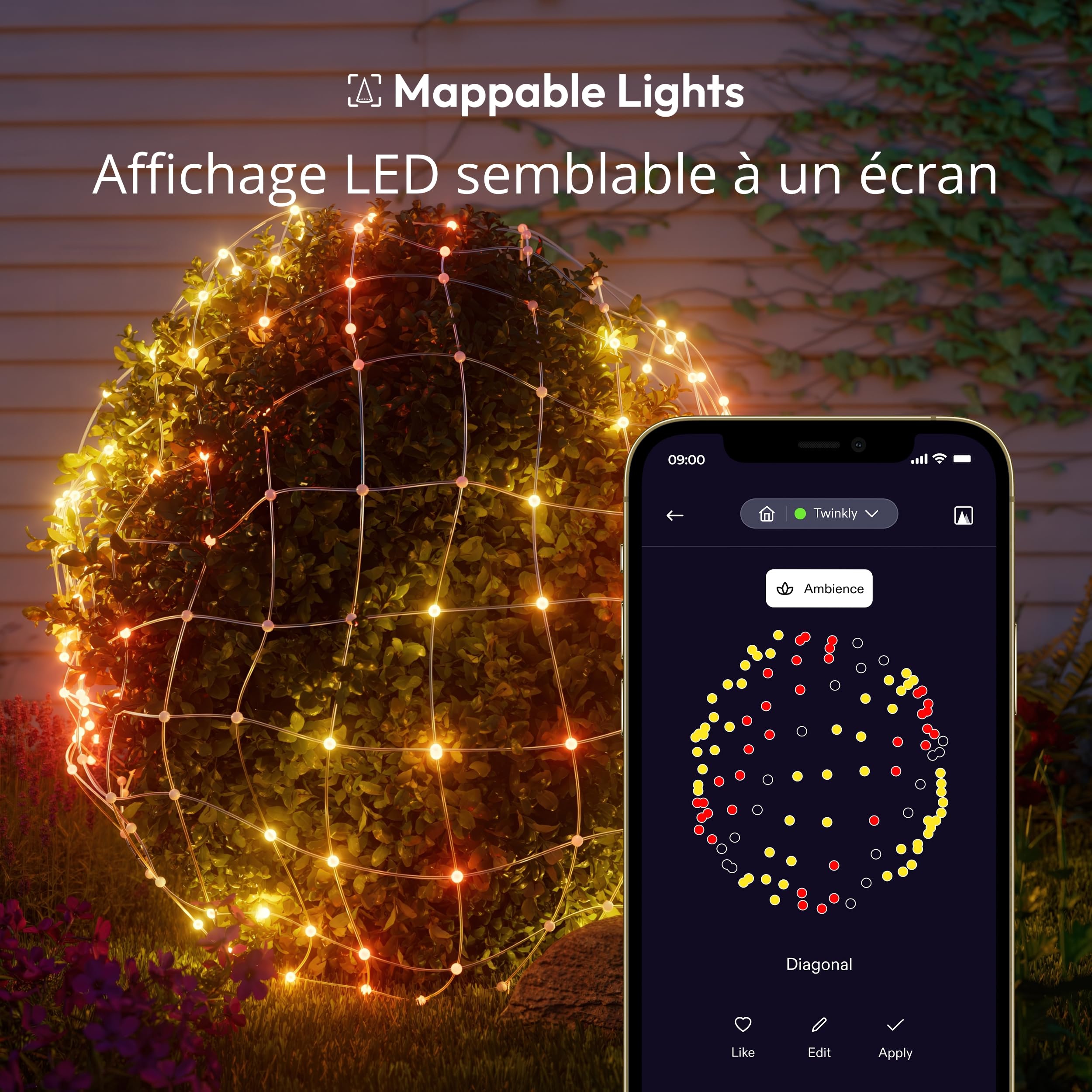 Twinkly Net Lights, Grille LED Flexible avec 260 LED RGB Mappables, Bande LED Extérieur et Intérieur, Lumières Smart, Compatible Alexa, Google Home, IP44, Contrôle App, Fil Transparent, 1.2m x 1.9m