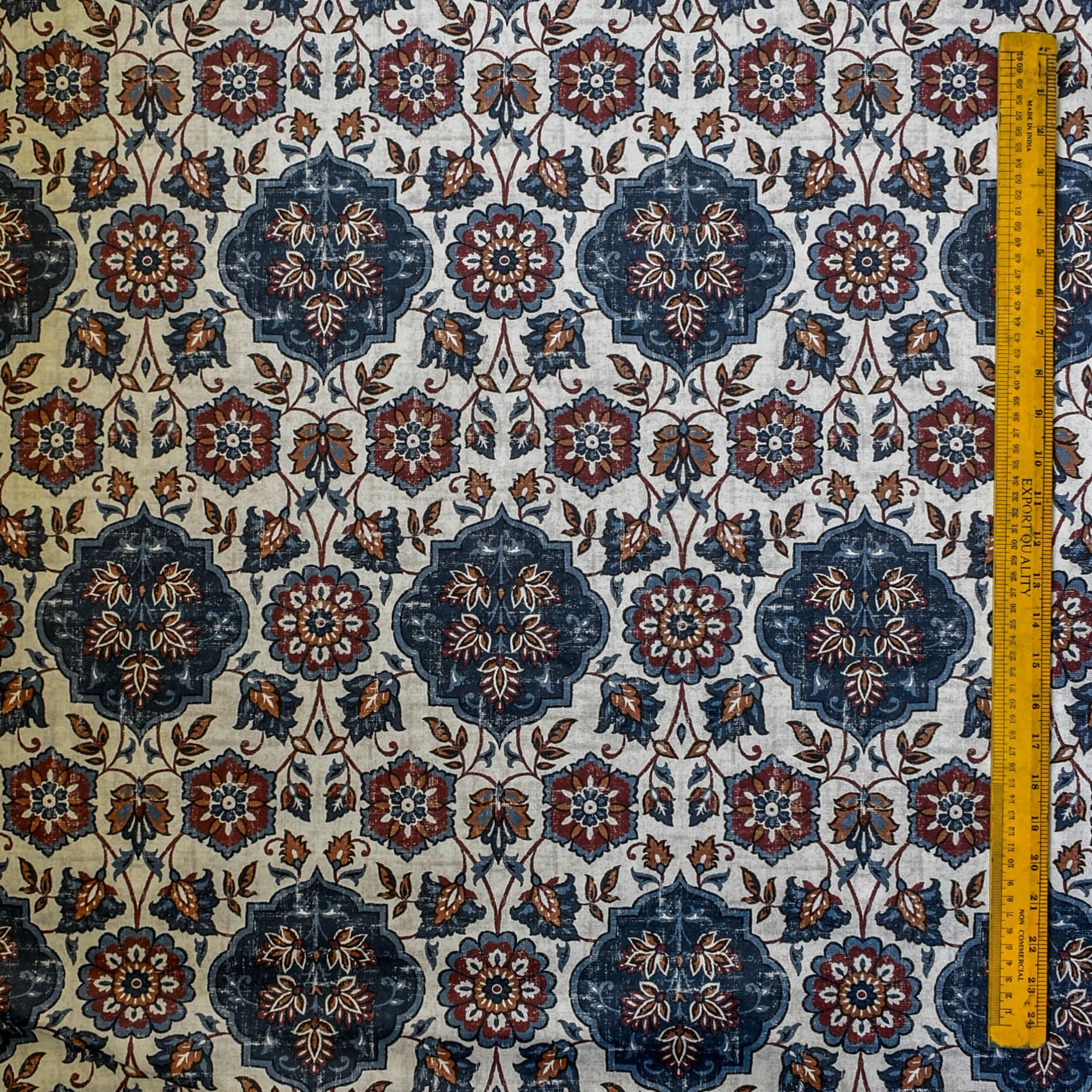 Fabric Mart Bezpośrednio Niebieski, brązowy i ecru Drukowany aksamit Tkanina Na metry, 6 metrów ciągłych 137 cm szerokość Geometryczny Niebieski Hurtowy Aksamit Tapicerka Tkanina Do Zasłony
